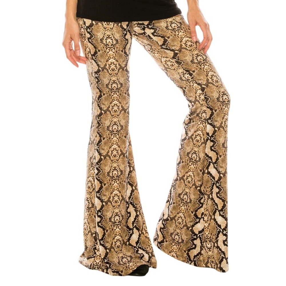 C1 ZARA Snakeskin Flare Pants High Waist Bell Bottom Indie Sleaze Animal Print L